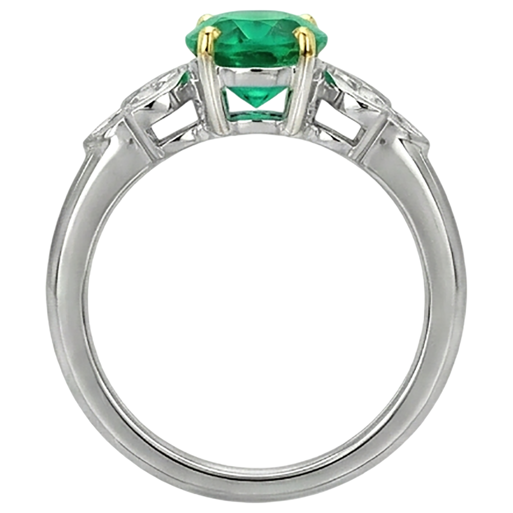 Natural Real ( Not Lab Grown ) Oval Green Emerald GIA Ring With Marquise Diamonds Bezel Set