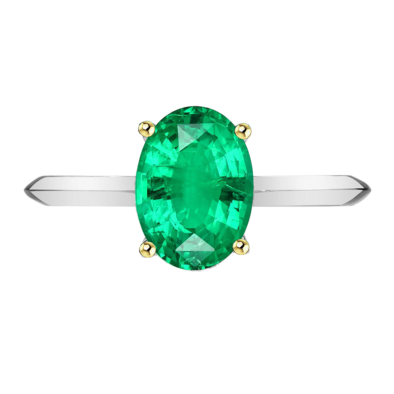 Oval Green Emerald Solitaire Ring For Women