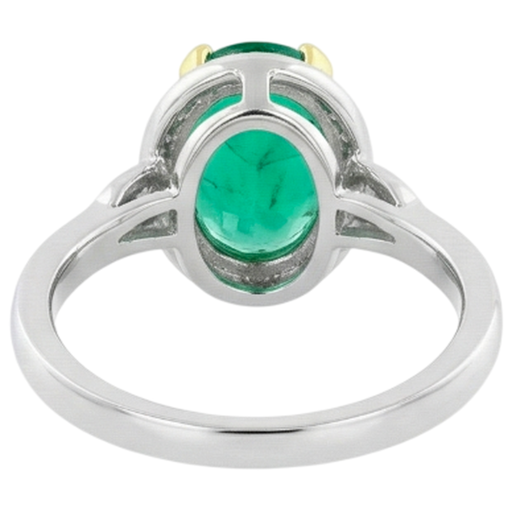 Natural Real ( Not Lab Grown ) Oval Green Emerald GIA Vintage Style Wedding Ring
