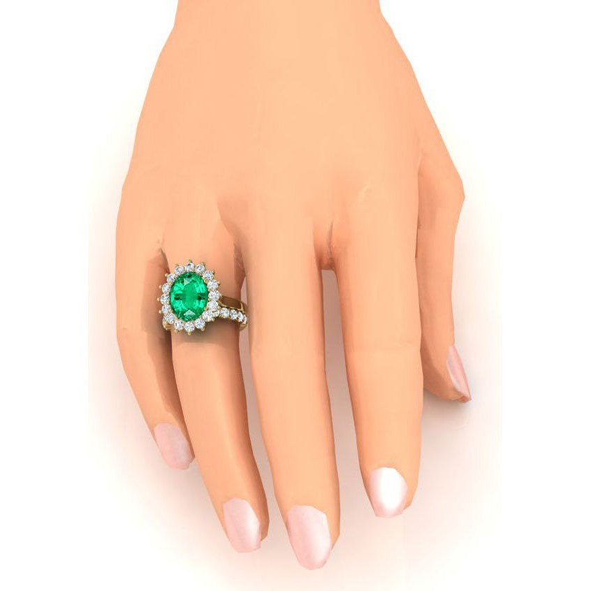 Oval Green Emerald With Diamonds Ring Set