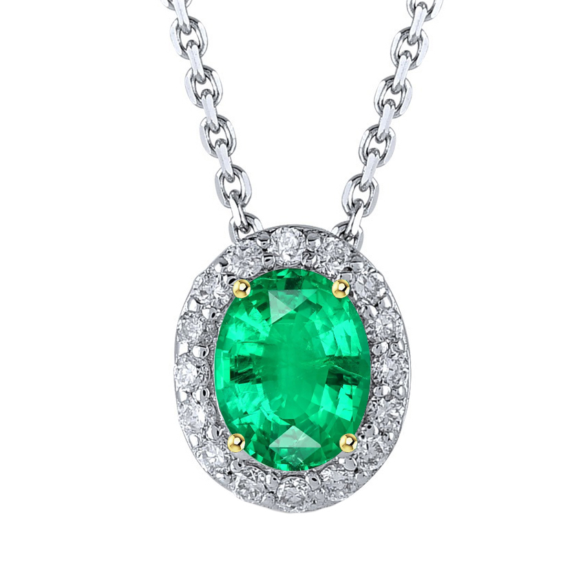 Oval Green Emerald Necklace Halo Birthstone Pendant For Women