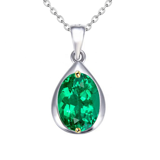 Oval Green Emerald Necklace Solitaire Teardrop Shaped Pendant