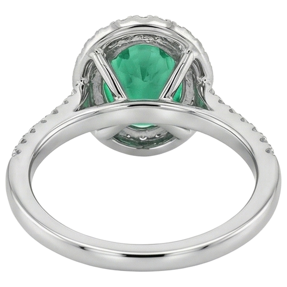 Natural Real ( Not Lab Grown ) Oval Halo Ring Green Emerald GIA Wedding Jewelry
