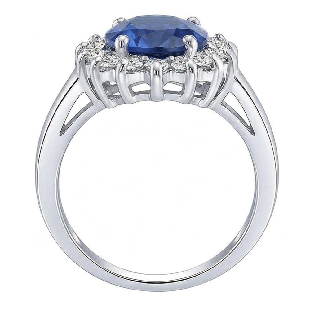 Oval Sapphire Gemstone Ring 3.50 Carats Flower Style Natural Earth Mined Diamonds