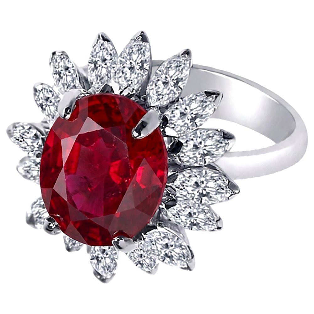Oval Shape 13.65 Carats Ruby GIA CERTIFIED Diamond White Gold 14K Ring