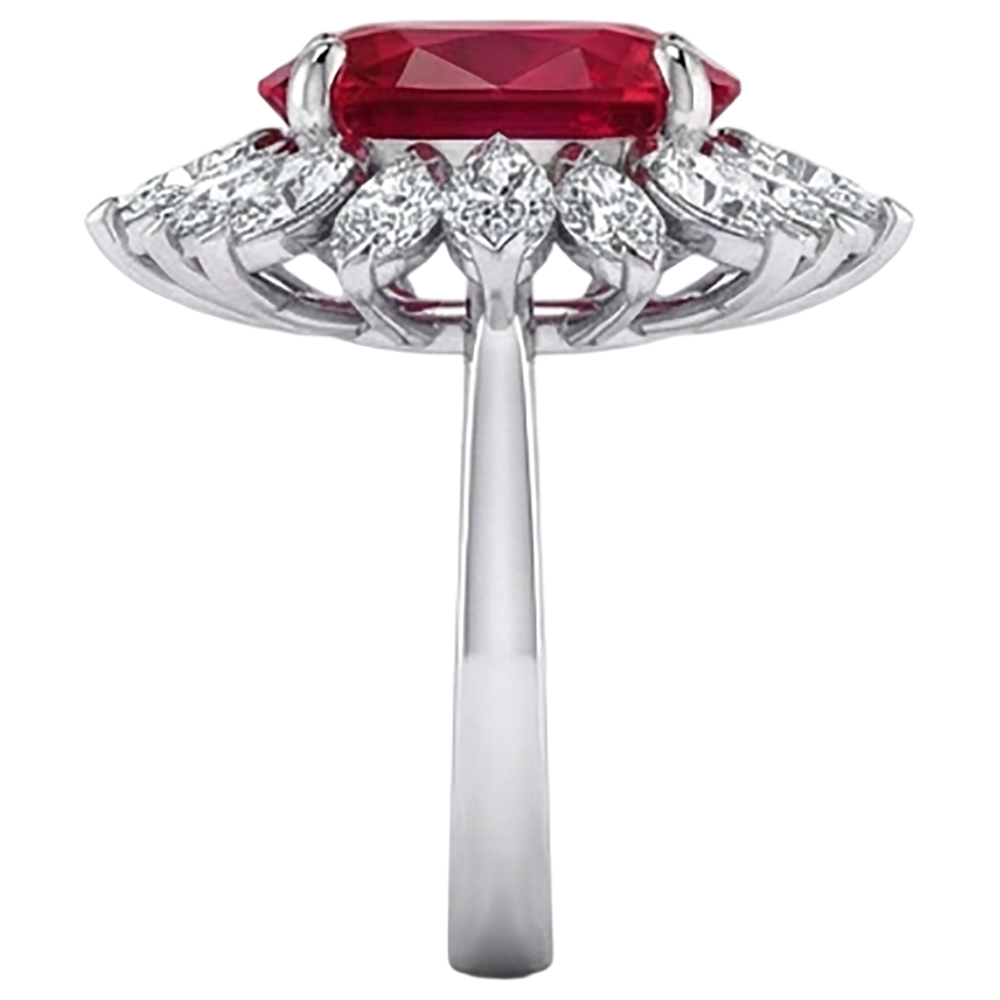 Oval Shape 13.65 Carats Ruby GIA CERTIFIED Diamond White Gold 14K Ring