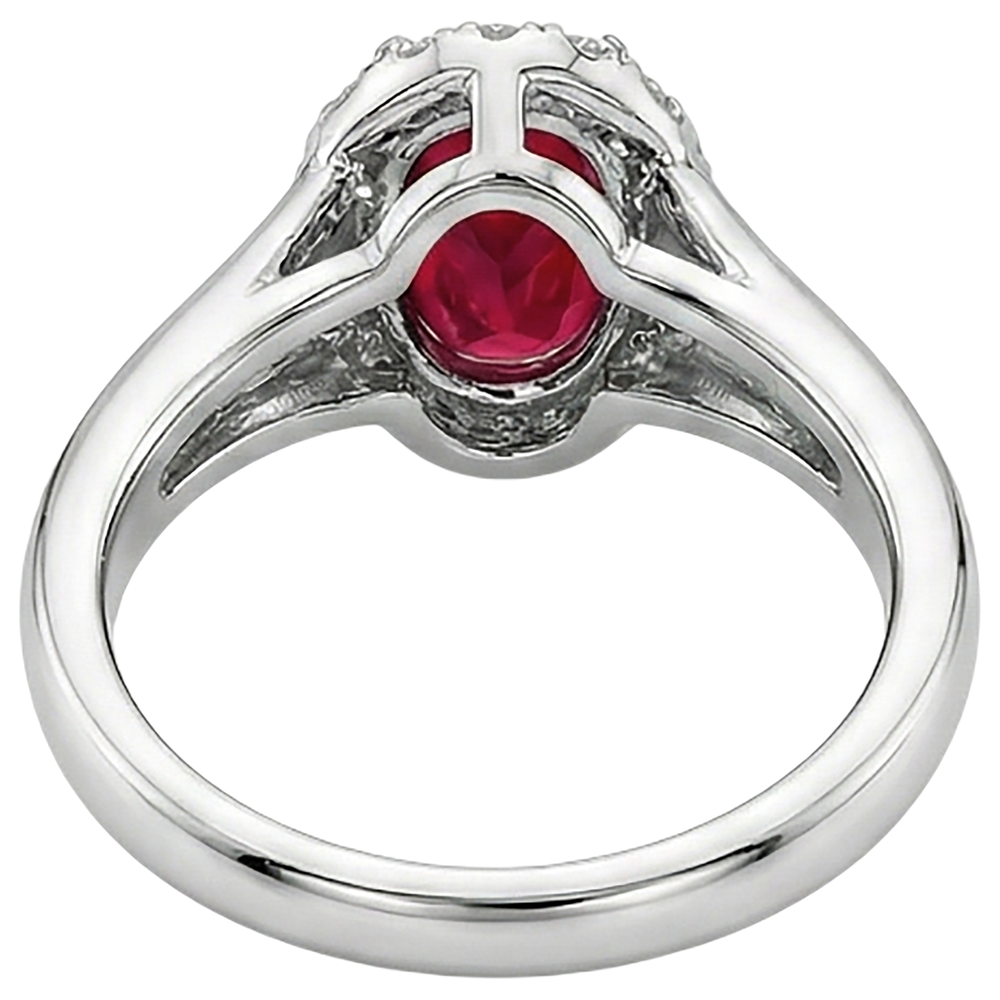 Oval Shape Red Ruby Natural Earth Mined Diamond Ring 1.20 Carats White Gold 14K