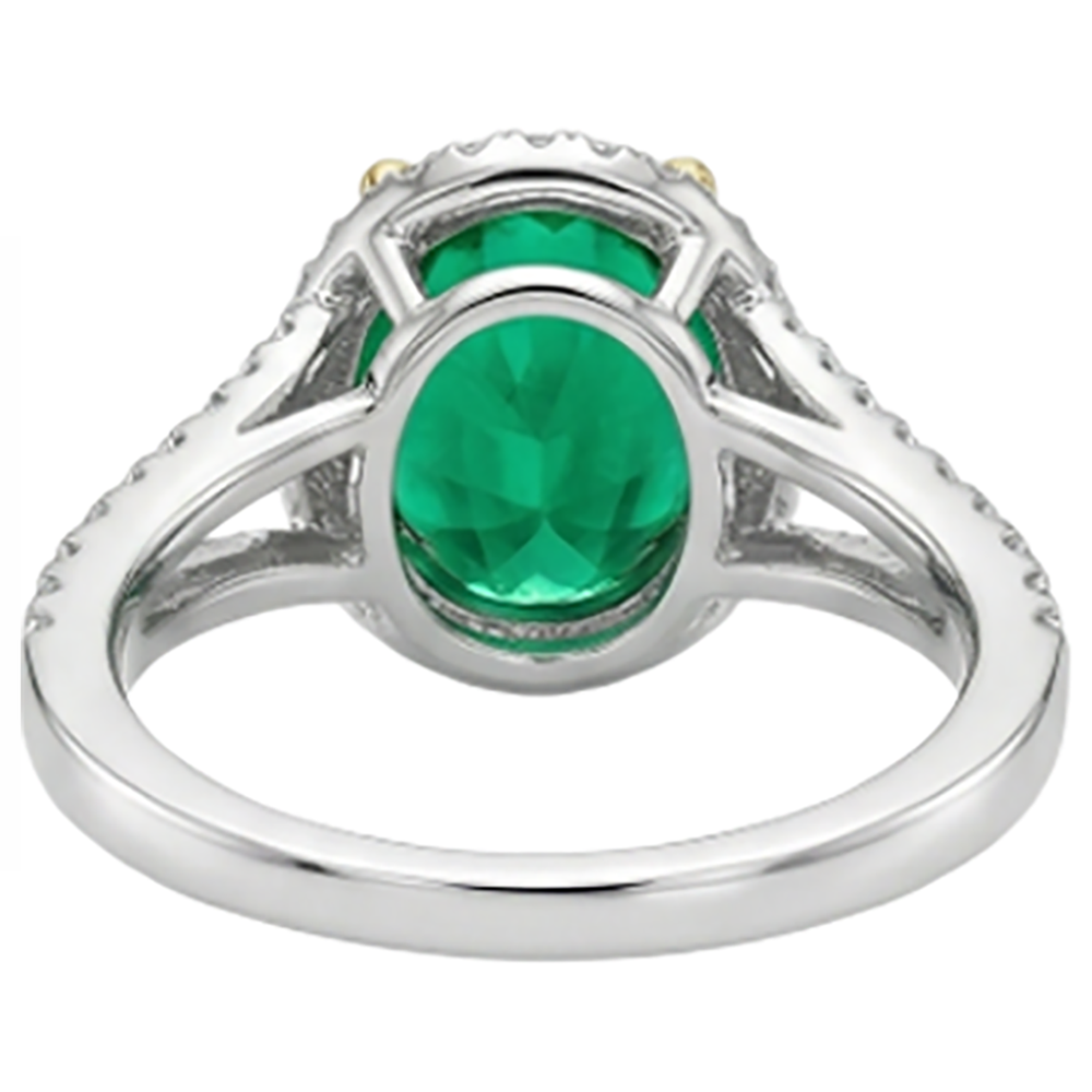 Natural Real ( Not Lab Grown ) Oval Shaped Green Emerald GIA Wedding Ring With Halo Diamonds