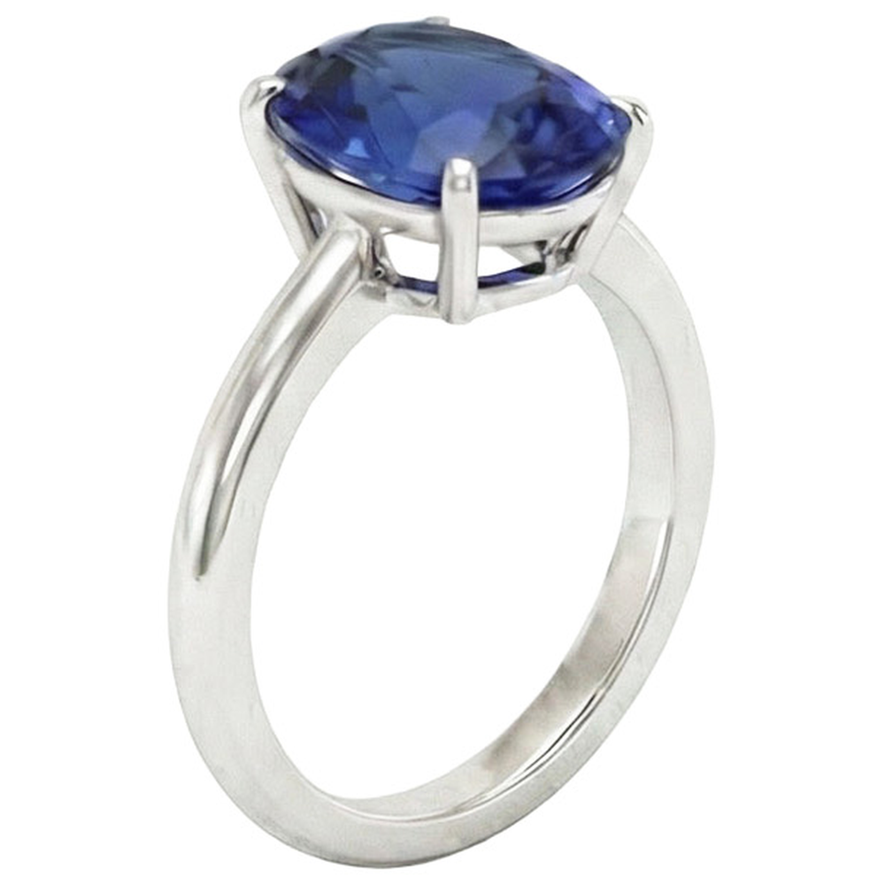 Natural Real ( Not Lab Grown ) Oval Solitaire Ceylon Blue Sapphire White Gold Ring 4.50 Carats