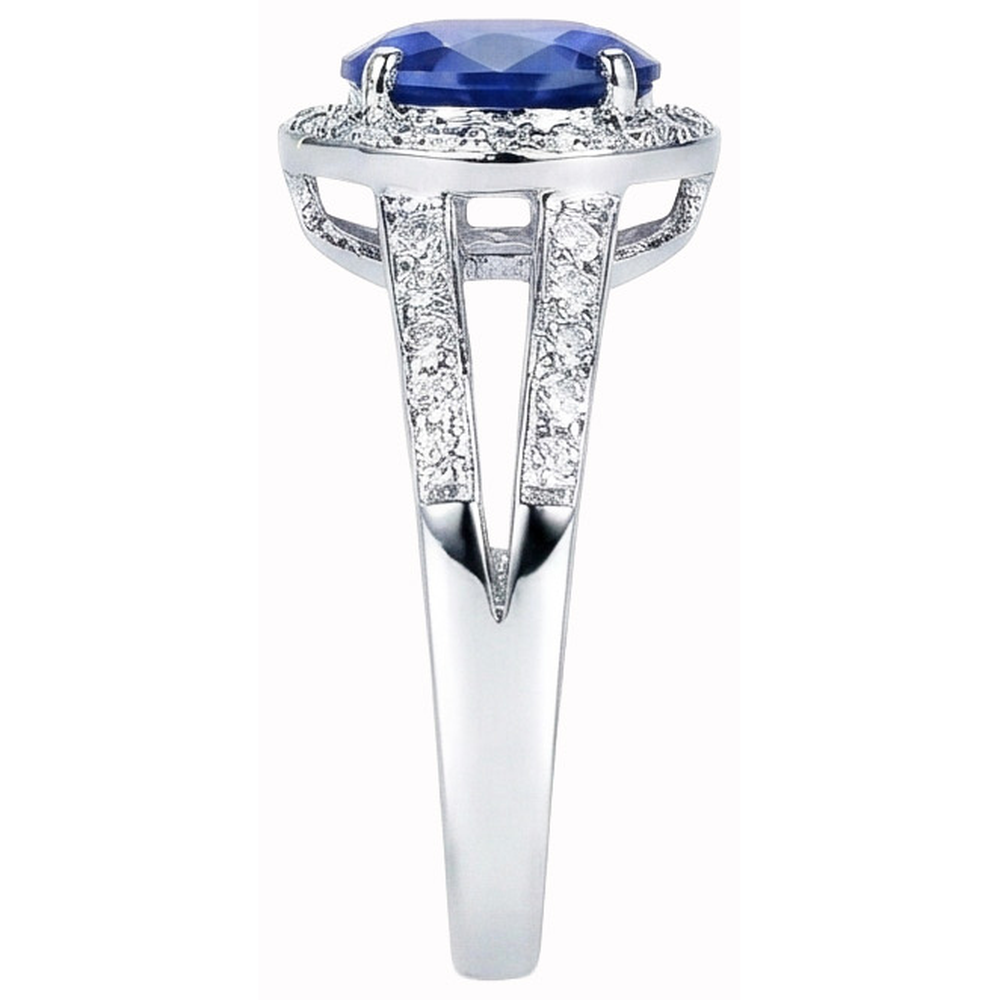 Oval Sri Lanka Sapphire Round Natural Earth Mined Diamonds Ring 3.51 Carat
