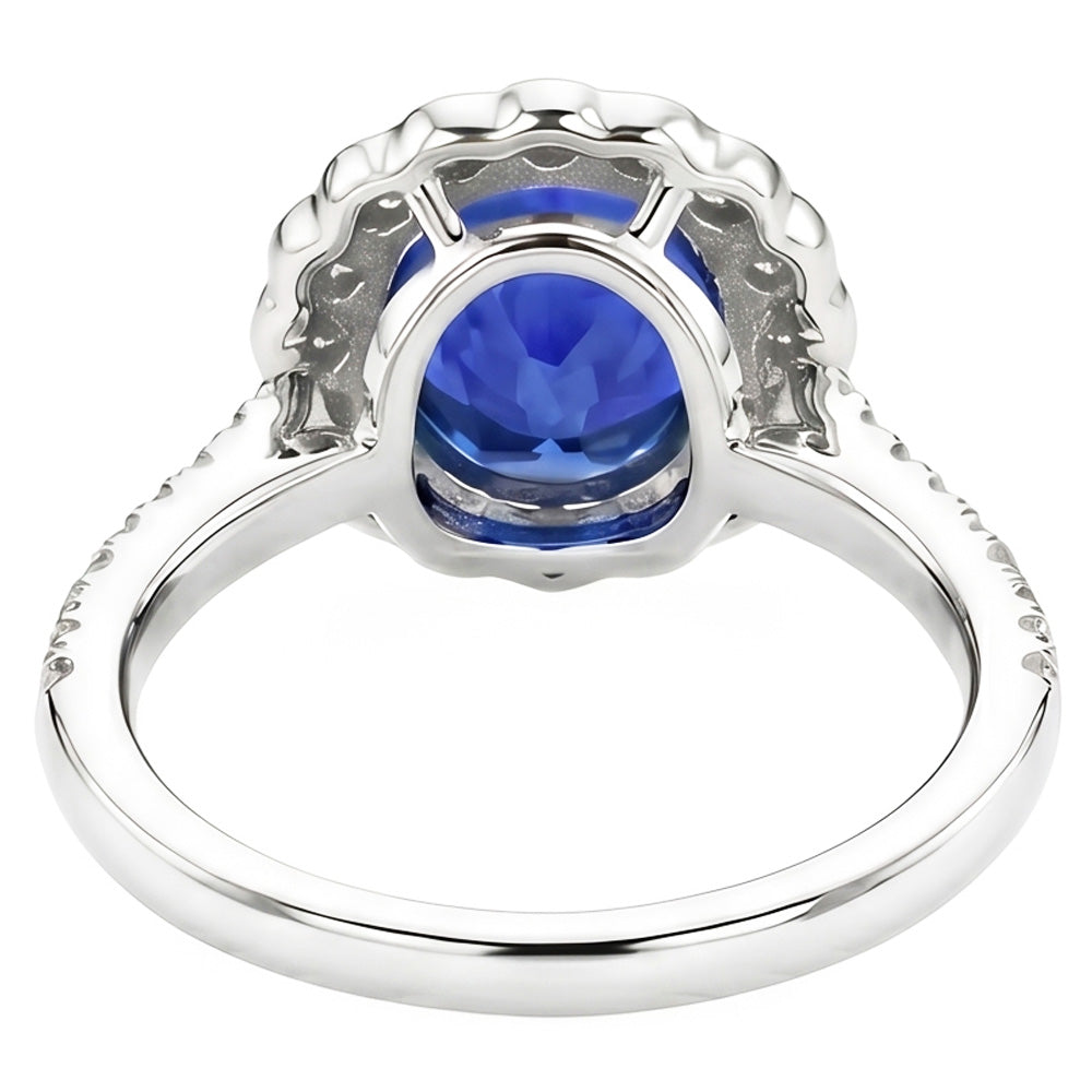 Oval Sri Lankan Sapphire Natural Earth Mined Diamonds 4.30 Ct Ring White Gold 14K