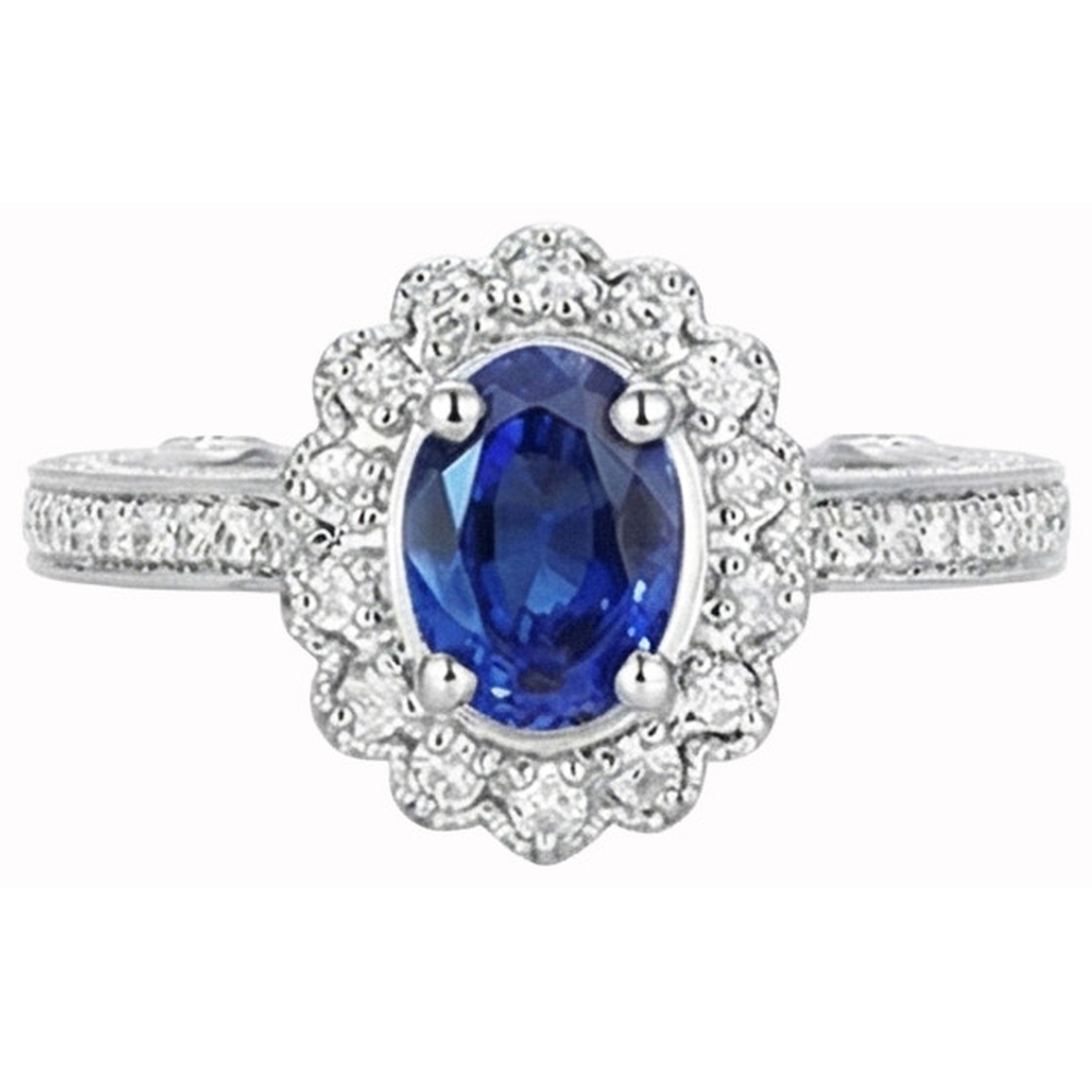 Oval Sri Lankan Sapphire Ring Round Natural Earth Mined Diamond Gold Jewelry 2 Carats