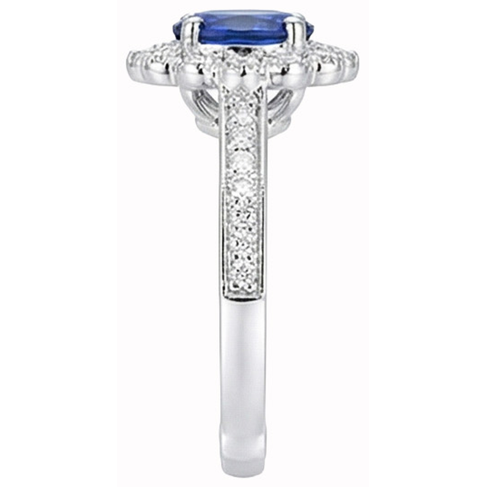 Oval Sri Lankan Sapphire Ring Round Natural Earth Mined Diamond Gold Jewelry 2 Carats