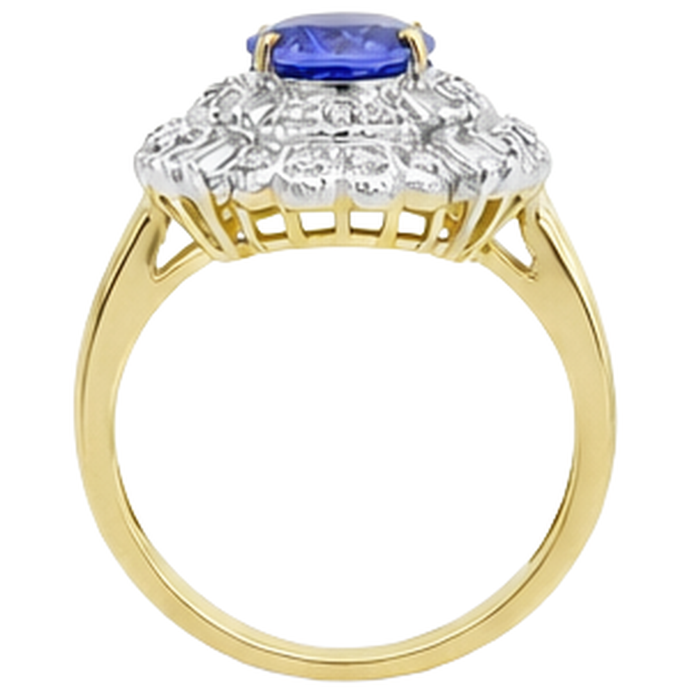 Oval Tanzanite And Baguette Natural Earth Mined Diamonds Gold Ring 8 Carats New