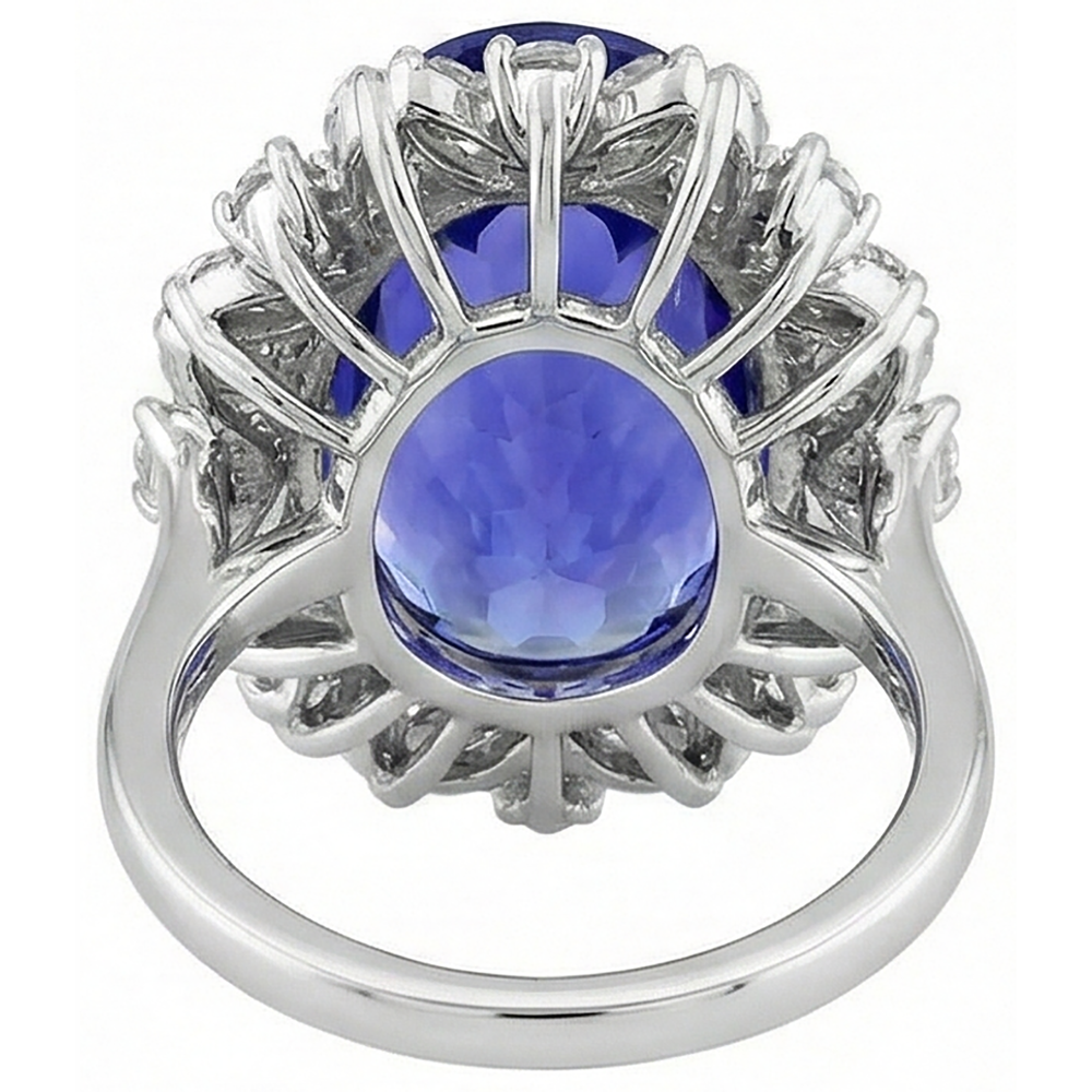 Oval Tanzanite And Natural Earth Mined Diamonds 7 Carats Cluster Ring White Gold 14K