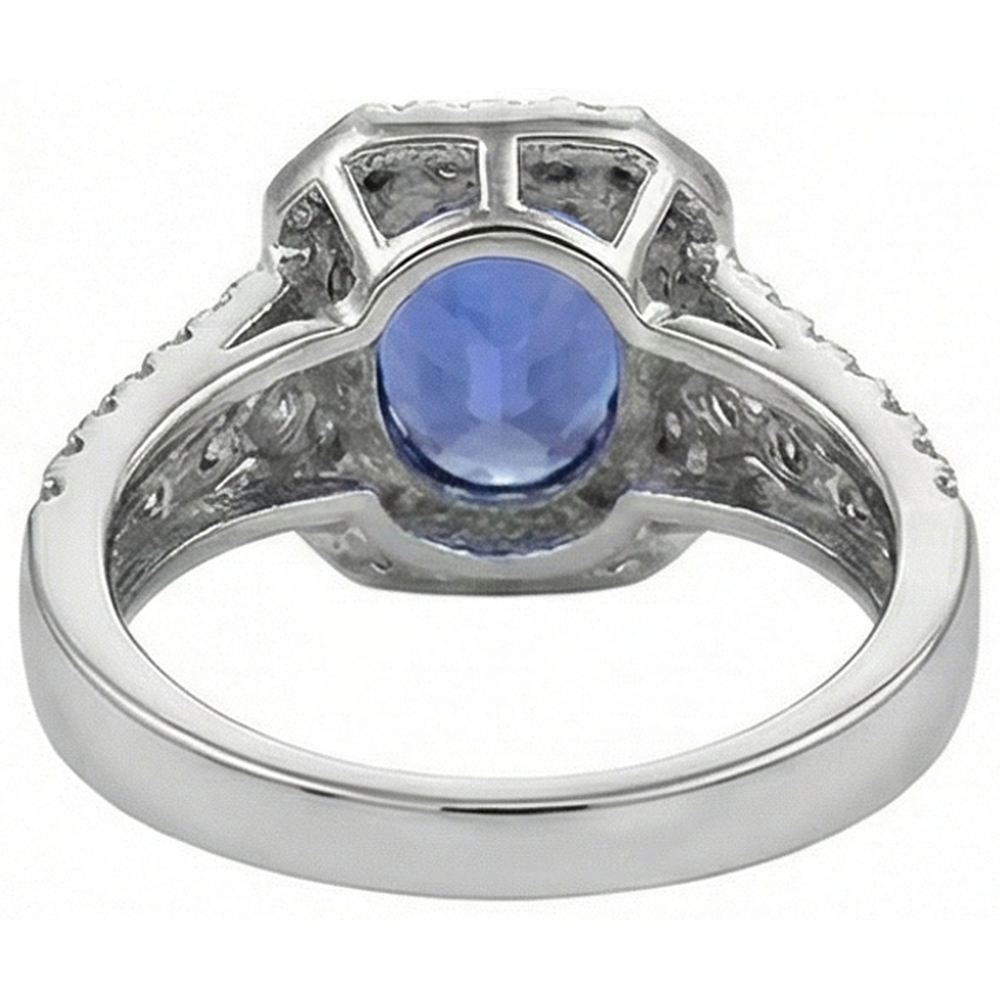 Oval Tanzanite And Round Pave Natural Earth Mined Diamonds 5.70 Carat Ring WG 14K