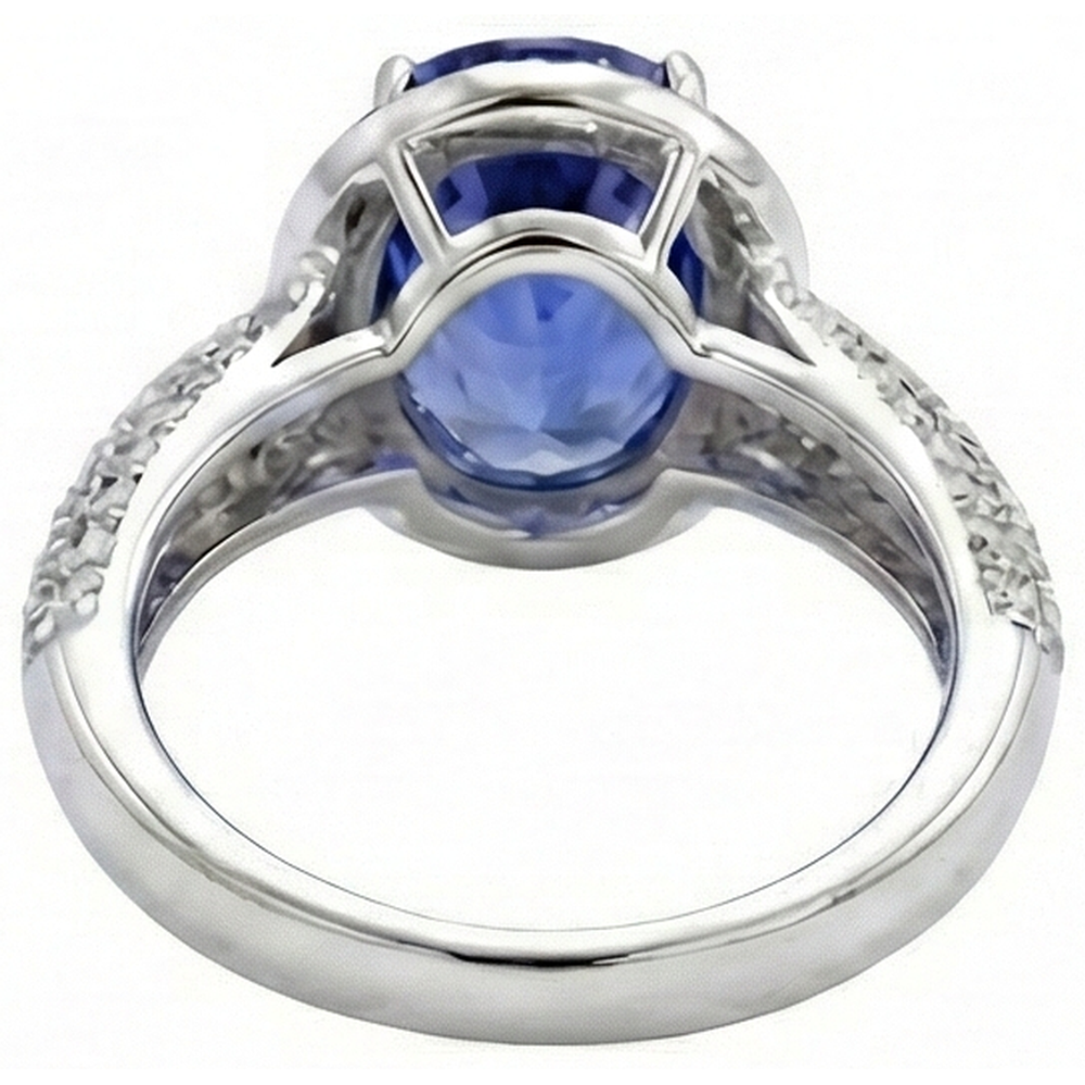 Oval Tanzanite & Natural Earth Mined Diamonds 7 Carats Ring Pave White Gold 14K