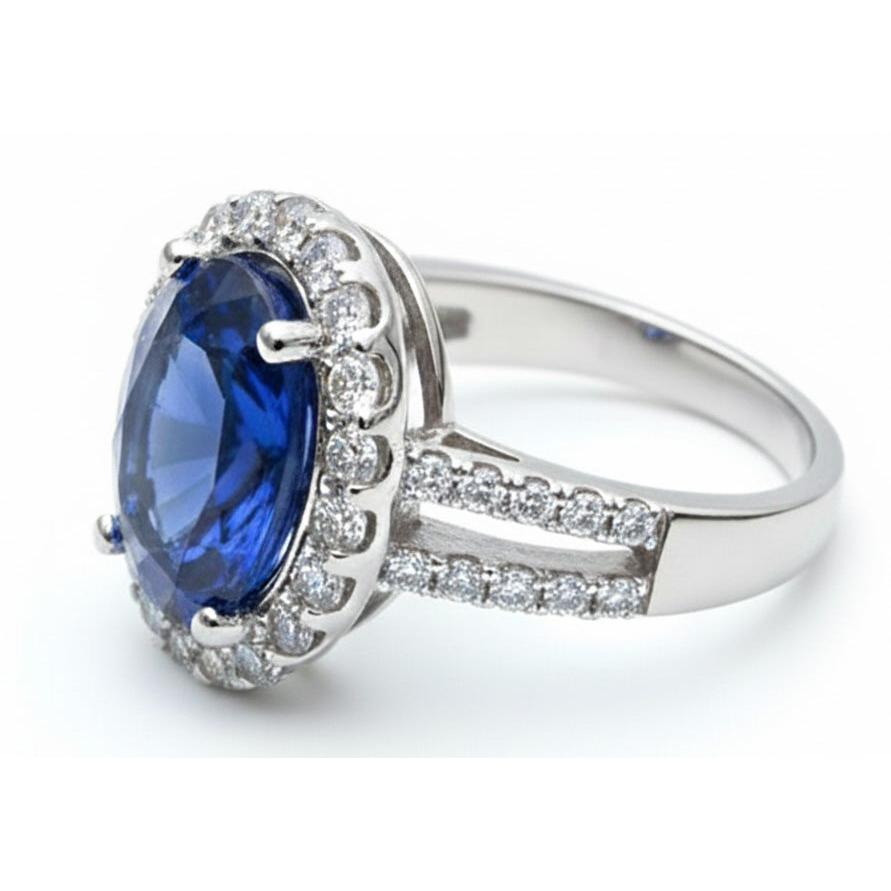 Natural Real ( Not Lab Grown ) Oval Cabochon Sapphire Ladies Halo Ring