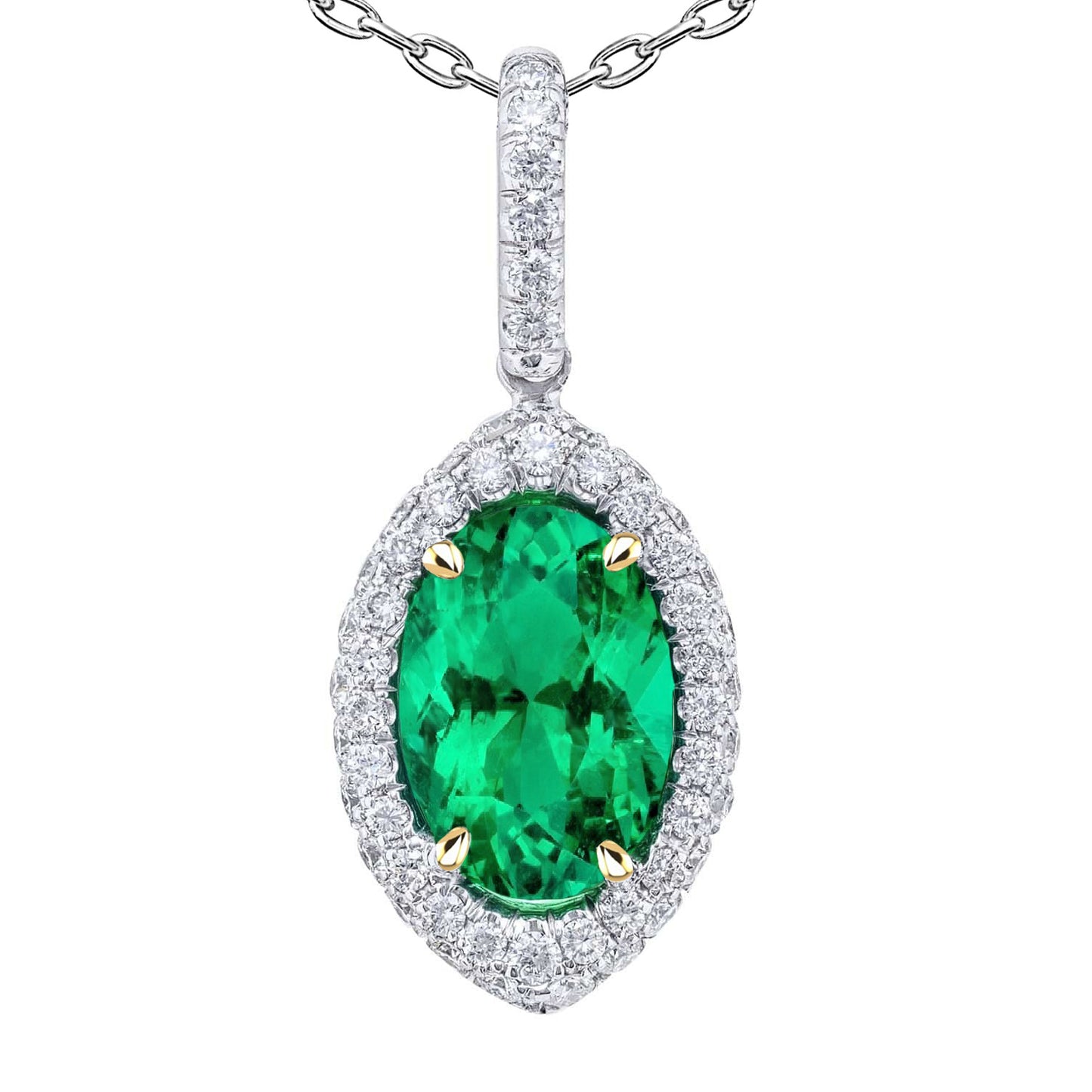 Oval Green Emerald Birthstone Pendant Halo Necklace