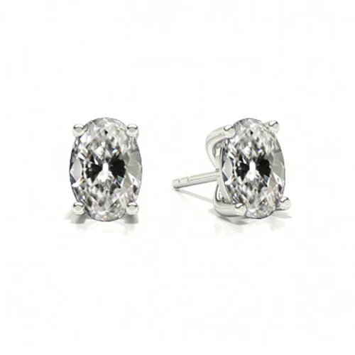 Oval Old Cut Earrings Earth Mined Diamond Stud 3 Carats White Gold