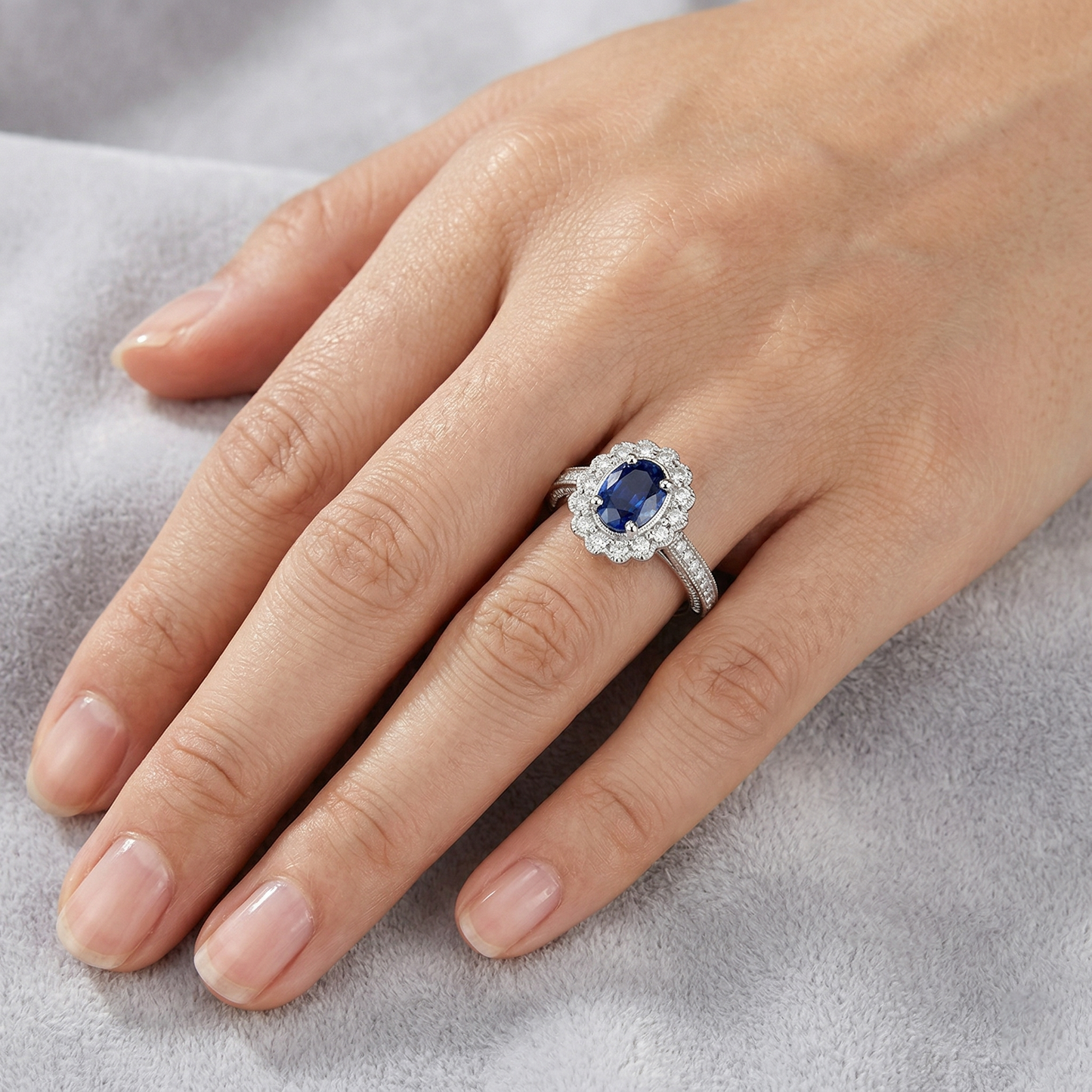 Oval Sri Lankan Sapphire Ring Round Natural Earth Mined Diamond Gold Jewelry 2 Carats