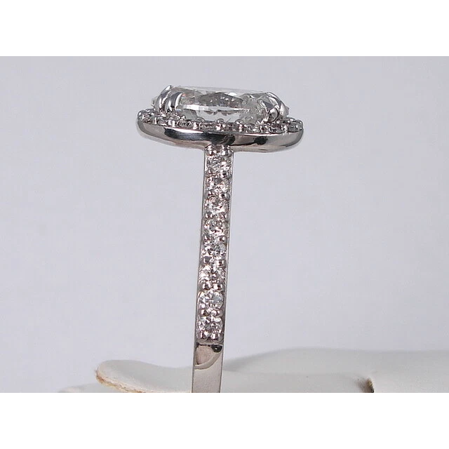 Oval Eagle Claw Prongs Natural Real Diamond ( Not Lab Grown ) Halo Engagement Ring White Gold 14K