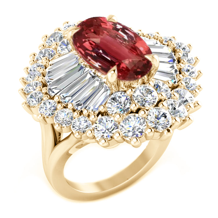 Padparadscha Sapphire and Diamond Womens Ring