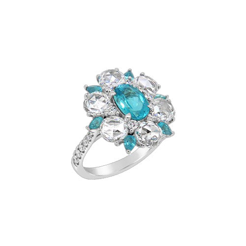 Natural Real ( Not Lab Grown ) Paraiba Tourmaline Flower Style Ring