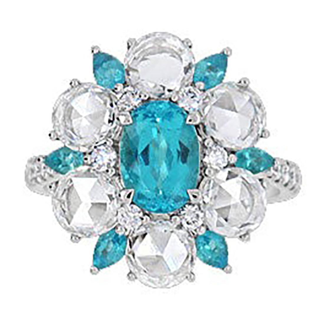 Natural Real ( Not Lab Grown ) Paraiba Tourmaline Flower Style Ring