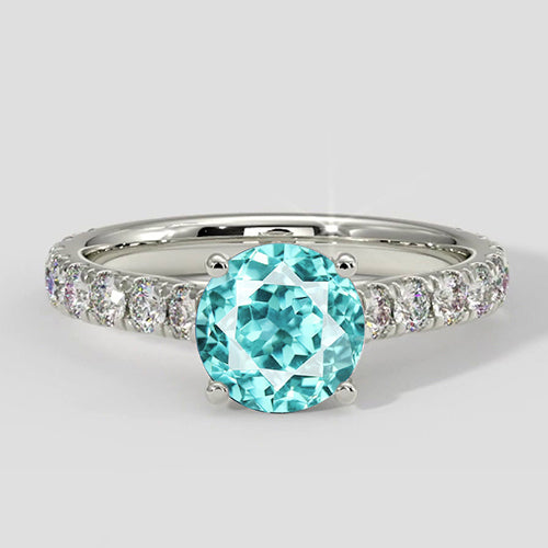 Natural Real ( Not Lab Grown ) Paraiba Tourmaline Solitaire with Diamond Pave Band