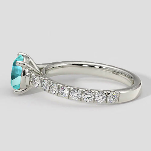 Natural Real ( Not Lab Grown ) Paraiba Tourmaline Solitaire with Diamond Pave Band