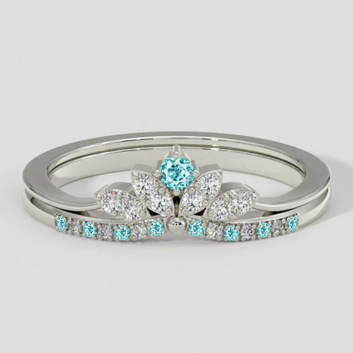 Natural Real ( Not Lab Grown ) Paraiba Tourmaline & Diamond Crown Band Set