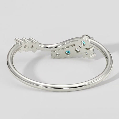 Natural Real ( Not Lab Grown ) Paraiba and Diamond Ring Chevron Style