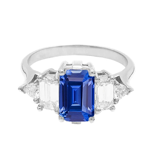 Peacock Blue Emerald Cut Sapphire Ring