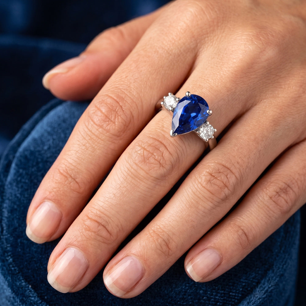 Pear Ceylon Sapphire Natural Earth Mined Diamond White Gold Ring 4.21 Ct Jewelry