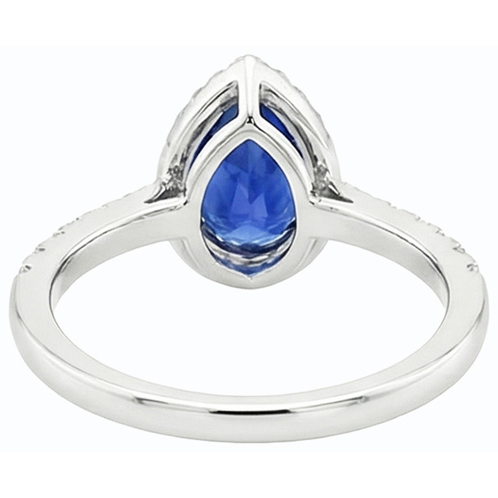 Pear Cut Blue Sapphire & Natural Earth Mined Diamond Halo Ring 3.50 Carats Ladies Jewelry