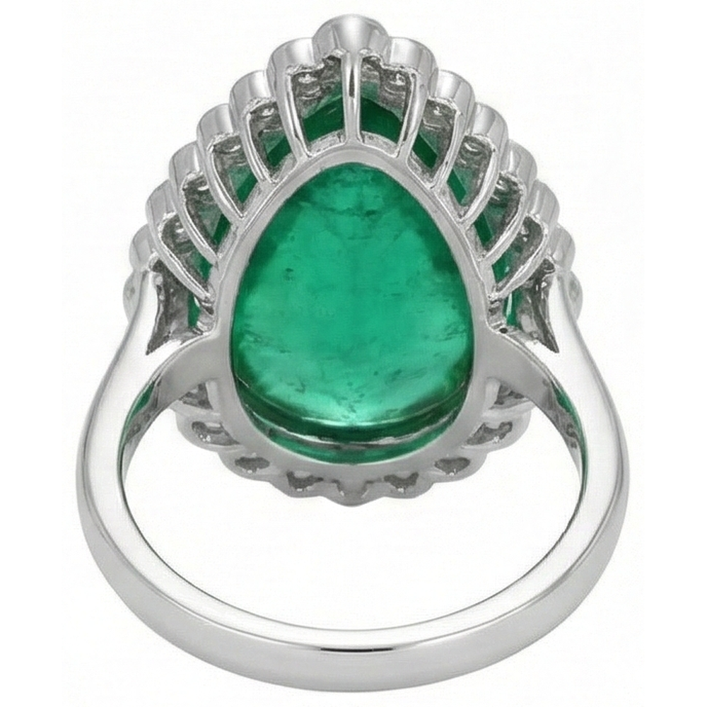 Pear Cut Green Emerald GIA And Round Natural Earth Mined Diamond Engagenent Ring 7.75 Carats