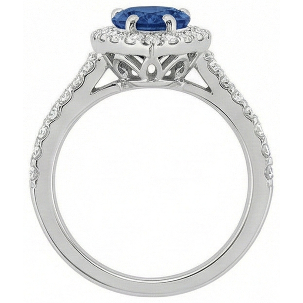 Pear Cut Sri Lankan Sapphire And Round Natural Earth Mined Diamonds 4 Carats Ring
