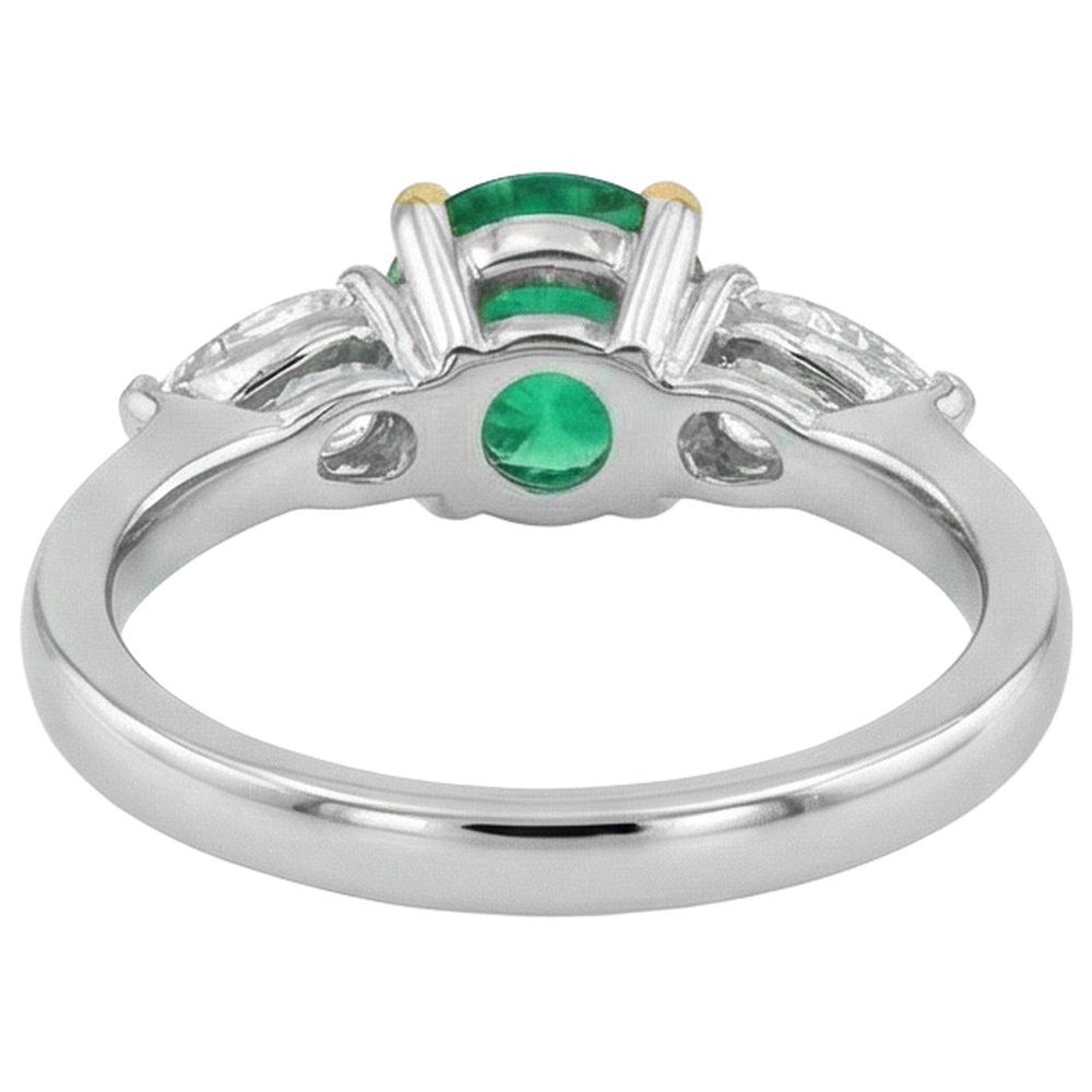 Natural Real ( Not Lab Grown ) Pear Diamond & Green Emerald GIA Ring 3 Stone Gemstone Jewelry