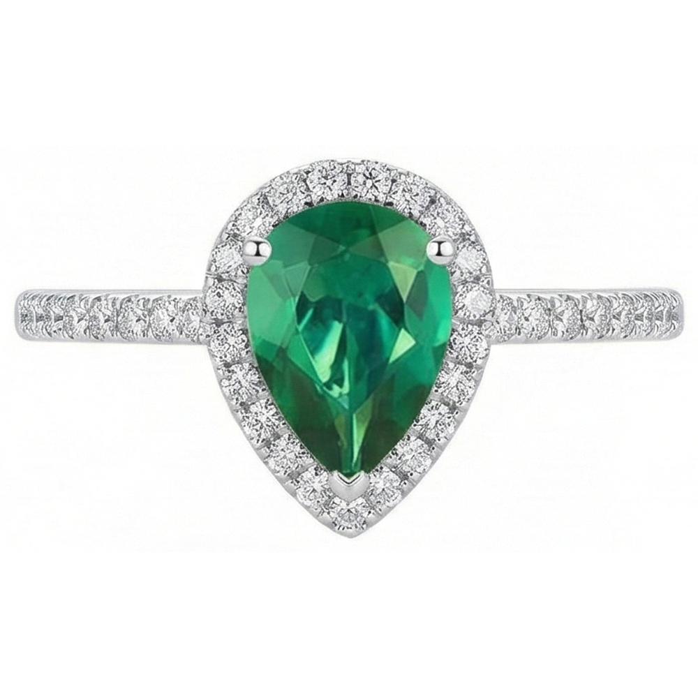 Natural Real ( Not Lab Grown ) Pear Green Emerald GIA Gemstone Ring White Gold 14K 5.35 Carats