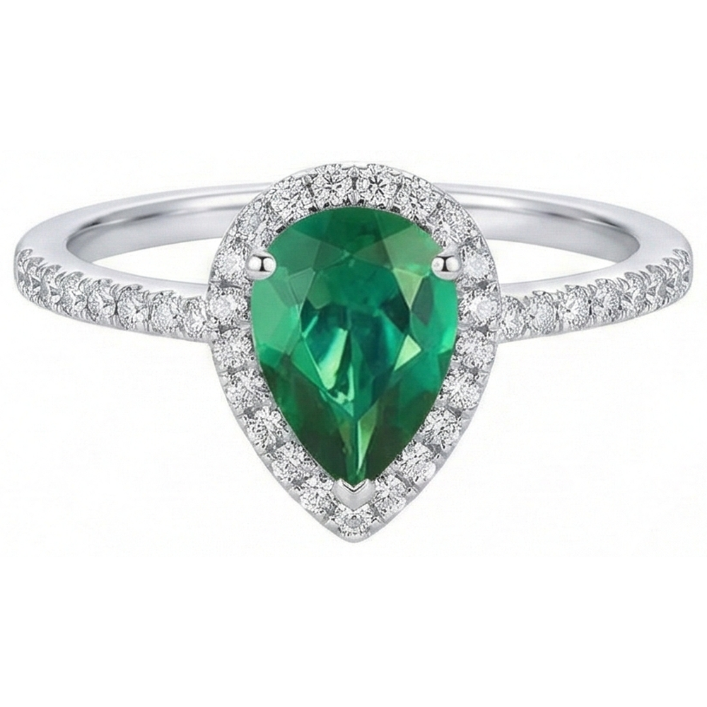 Natural Real ( Not Lab Grown ) Pear Green Emerald GIA Gemstone Ring White Gold 14K 5.35 Carats