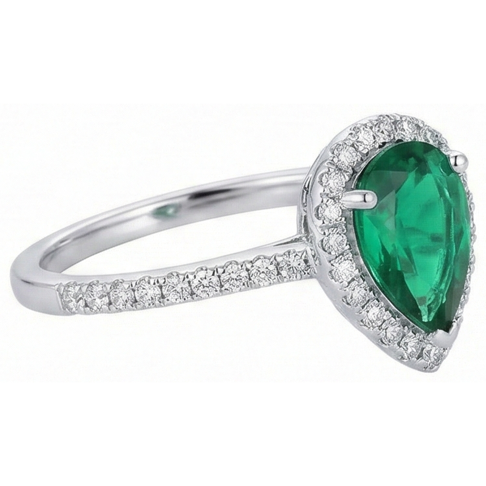 Natural Real ( Not Lab Grown ) Pear Green Emerald GIA Gemstone Ring White Gold 14K 5.35 Carats