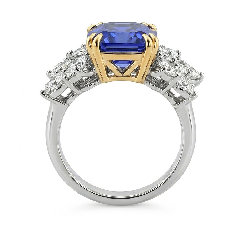 Pear Natural Earth Mined Diamond & Blue Sapphire Anniversary Wedding Ring 4.50 Carats