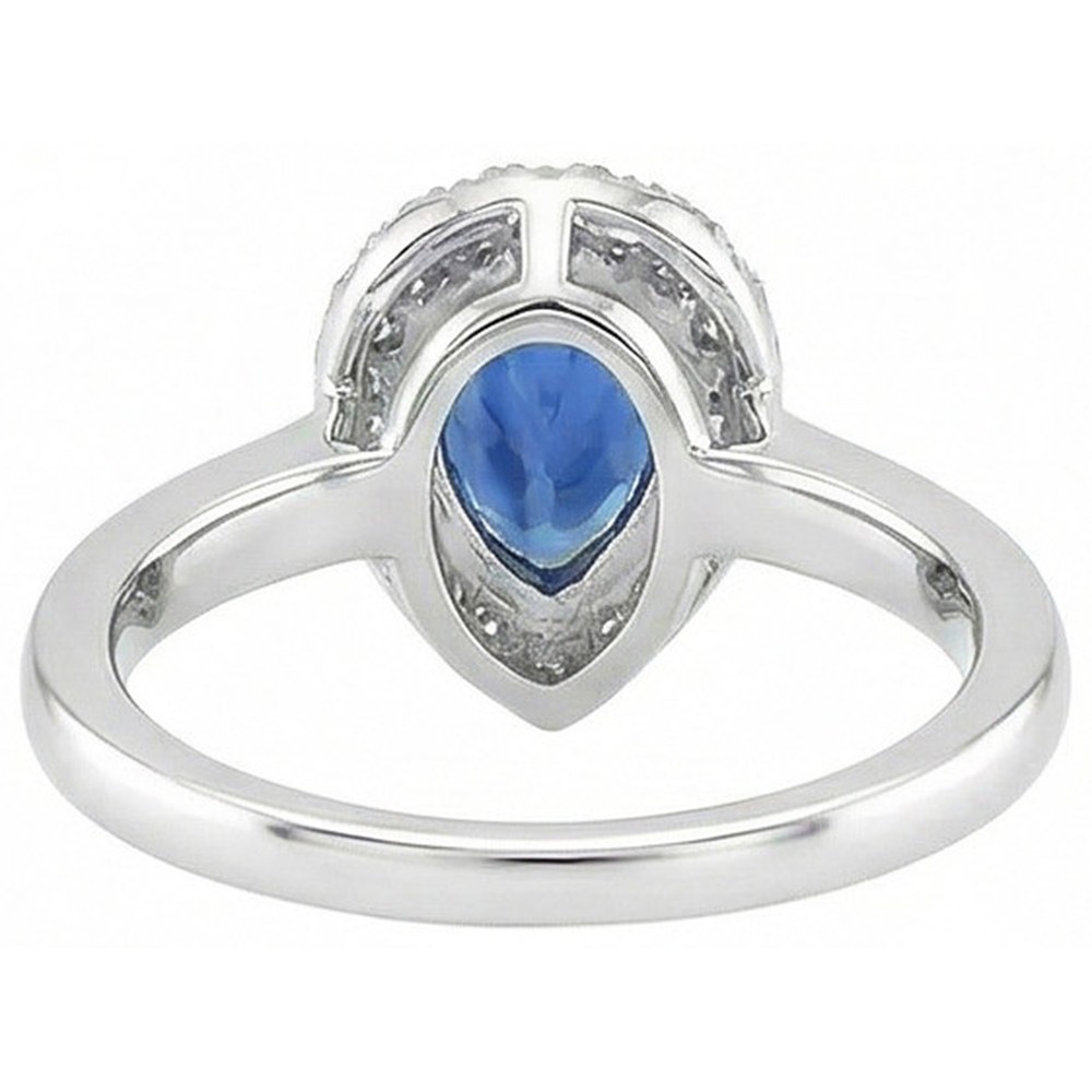 Pear Shape Ceylon Sapphire Natural Earth Mined Diamonds Ring 3.30 Ct 14K White Gold 14K