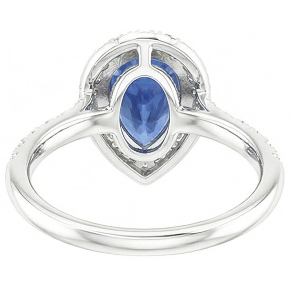 Pear Shaped Halo Ring Blue Sapphire & Natural Earth Mined Diamonds 4 Carats