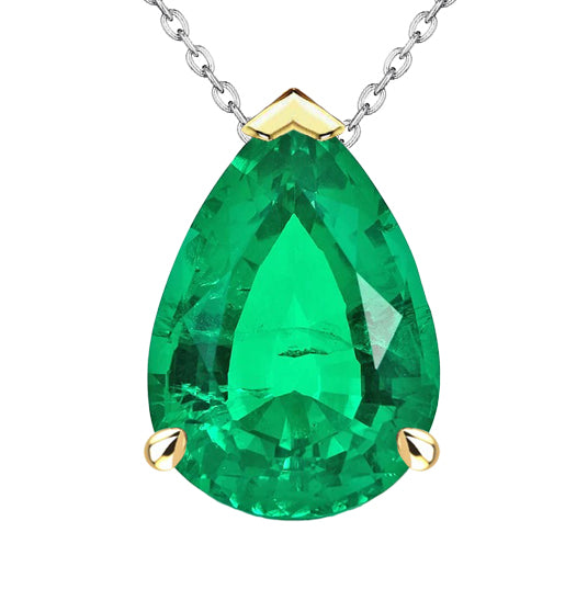 Pear Cut Green Emerald Solitaire Pendant