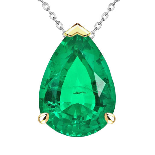 Pear Cut Green Emerald Solitaire Pendant