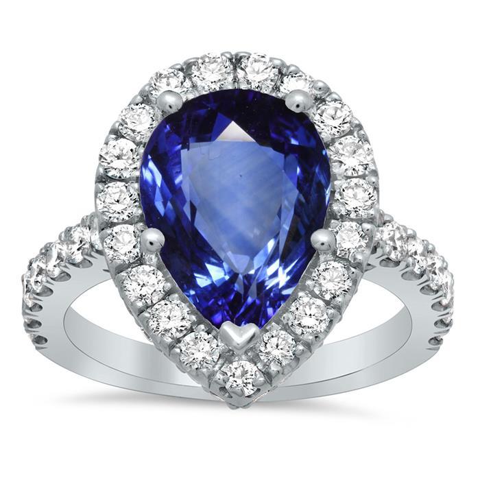 Pear Cut Sapphire And Diamond Ring