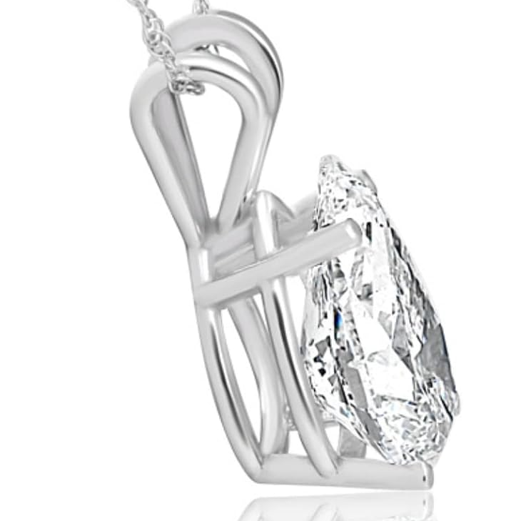 Pear Lab Grown Diamond Solitaire Pendant Women Necklace White Gold New 3 Cts. GIA CERTIFIED