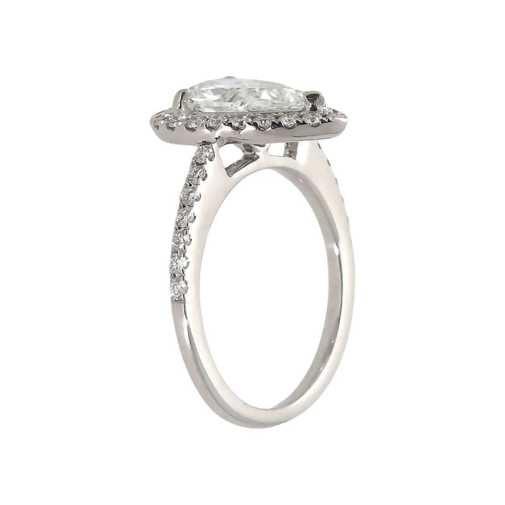 Pear Old Miner & Round Large Lab Grown Diamond Halo Wedding Ring 14K Gold 10 Carats